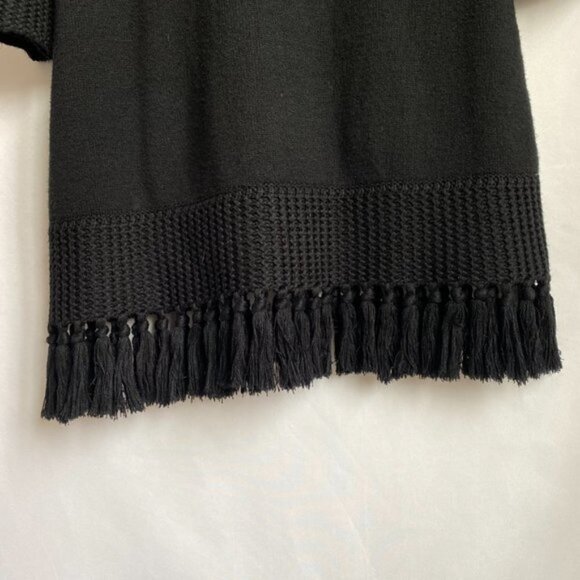 Soft Surroundings Sweater Dress Black Montreux Fringed Hem Cowl Neck w/Pockets - Picture 4 of 6